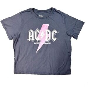 AC/DC Back in Black Graphic T-Shirt Charcoal Grey Pink Bolt Womens Plus Size 1X